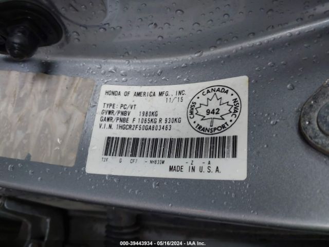 Photo 8 VIN: 1HGCR2F50GA803463 - HONDA ACCORD 