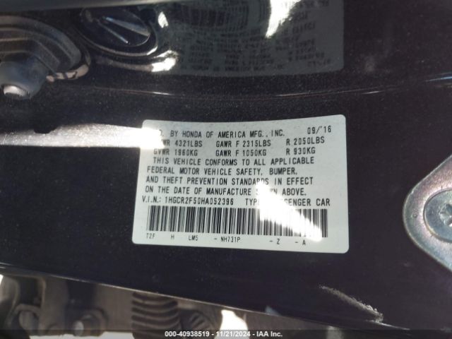 Photo 8 VIN: 1HGCR2F50HA052396 - HONDA ACCORD 