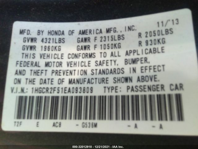 Photo 8 VIN: 1HGCR2F51EA093809 - HONDA ACCORD SEDAN 