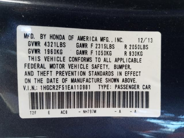 Photo 9 VIN: 1HGCR2F51EA110981 - HONDA ACCORD SPO 