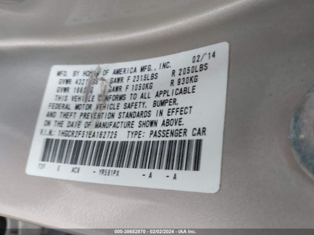 Photo 8 VIN: 1HGCR2F51EA162725 - HONDA ACCORD 