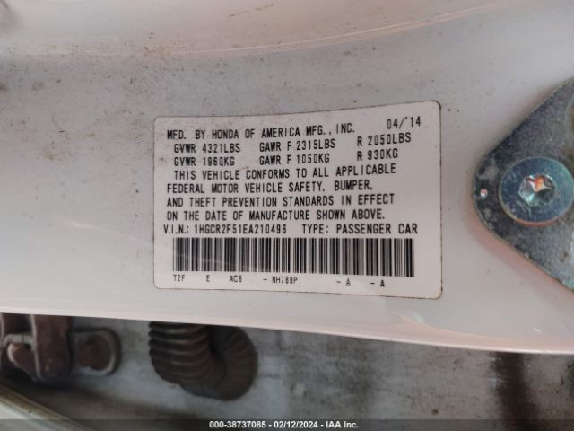 Photo 8 VIN: 1HGCR2F51EA210496 - HONDA ACCORD 