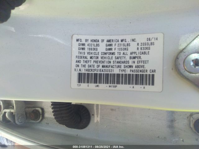 Photo 8 VIN: 1HGCR2F51EA250531 - HONDA ACCORD SEDAN 