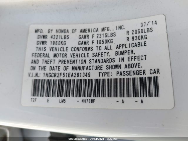 Photo 8 VIN: 1HGCR2F51EA281049 - HONDA ACCORD 