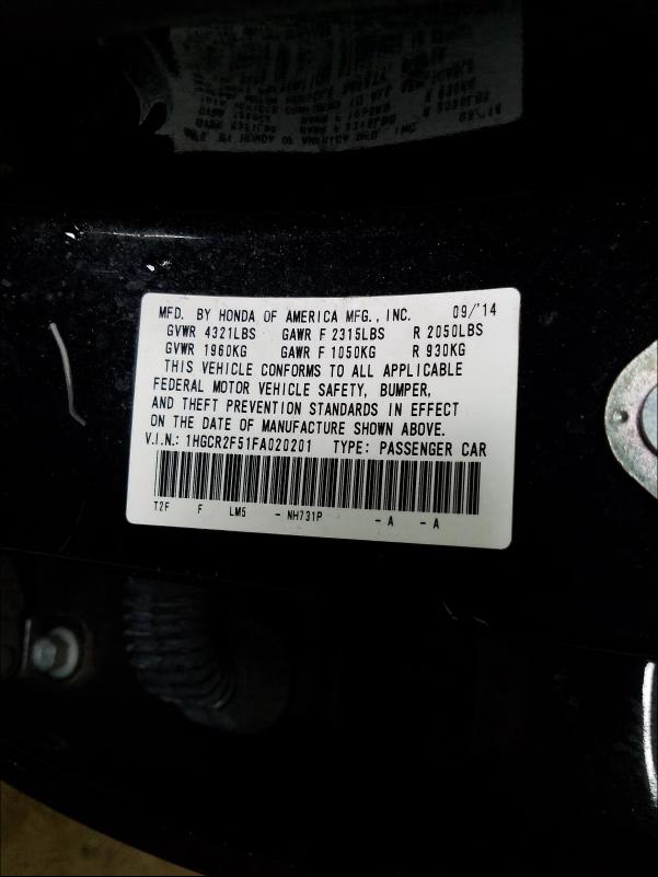 Photo 9 VIN: 1HGCR2F51FA020201 - HONDA ACCORD SPO 