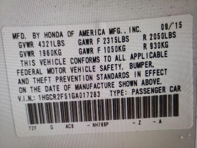 Photo 9 VIN: 1HGCR2F51GA017283 - HONDA ACCORD 10T 