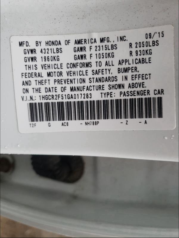 Photo 9 VIN: 1HGCR2F51GA017283 - HONDA ACCORD 10T 