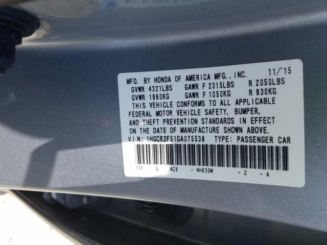 Photo 9 VIN: 1HGCR2F51GA075538 - HONDA ACCORD SPO 