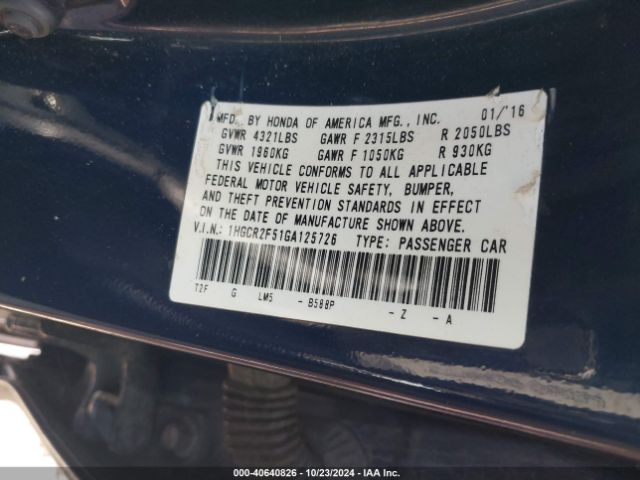 Photo 8 VIN: 1HGCR2F51GA125726 - HONDA ACCORD 