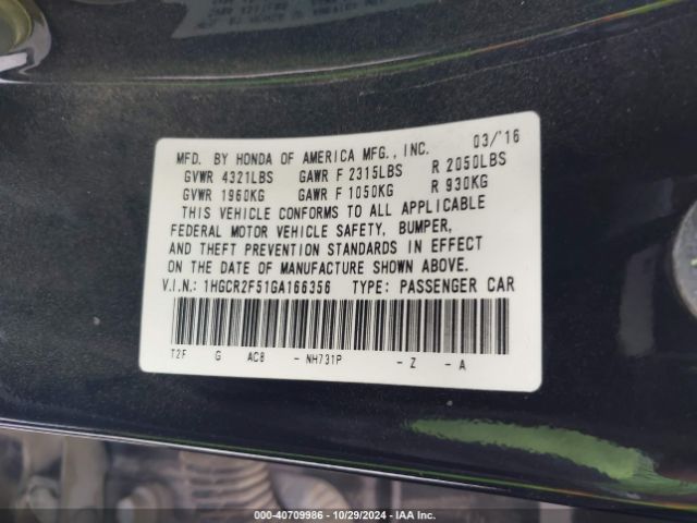 Photo 8 VIN: 1HGCR2F51GA166356 - HONDA ACCORD 