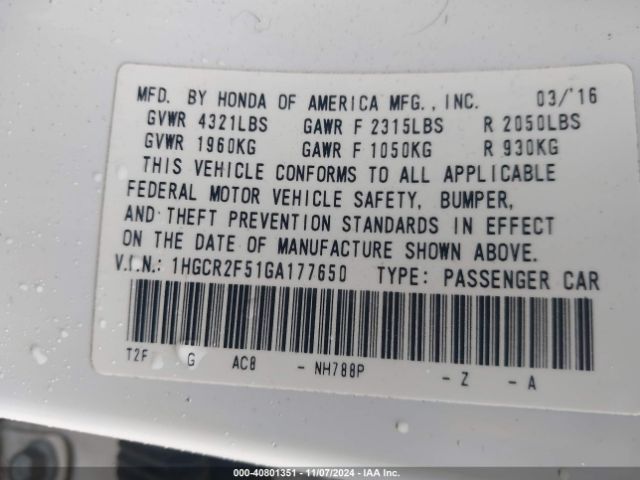 Photo 8 VIN: 1HGCR2F51GA177650 - HONDA ACCORD 