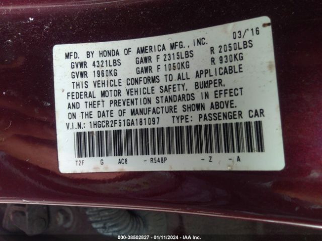 Photo 8 VIN: 1HGCR2F51GA181097 - HONDA ACCORD 