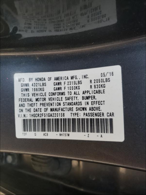 Photo 9 VIN: 1HGCR2F51GA220156 - HONDA ACCORD SPO 