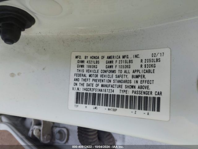 Photo 8 VIN: 1HGCR2F51HA167234 - HONDA ACCORD 