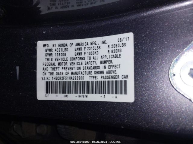 Photo 8 VIN: 1HGCR2F51HA292900 - HONDA ACCORD 