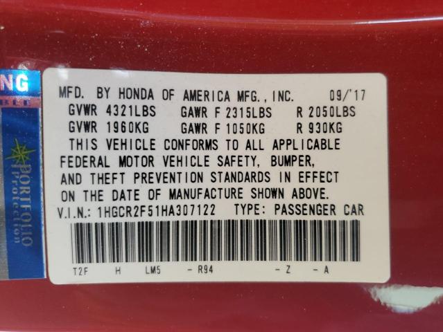 Photo 11 VIN: 1HGCR2F51HA307122 - HONDA ACCORD SPO 