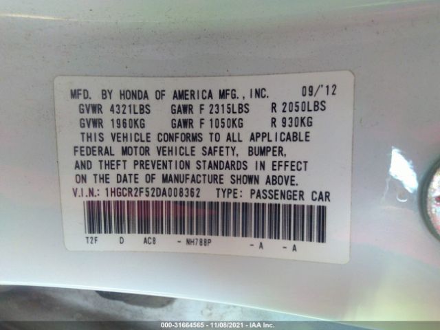 Photo 8 VIN: 1HGCR2F52DA008362 - HONDA ACCORD SDN 