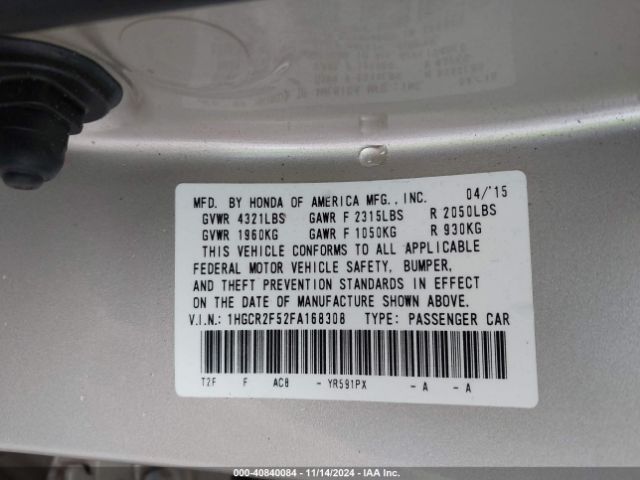 Photo 8 VIN: 1HGCR2F52FA168308 - HONDA ACCORD 