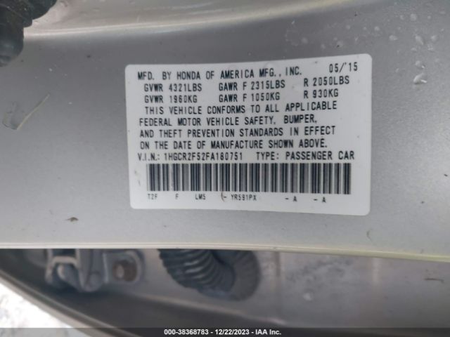 Photo 8 VIN: 1HGCR2F52FA180751 - HONDA ACCORD 