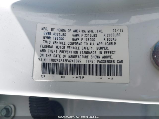 Photo 8 VIN: 1HGCR2F52FA249065 - HONDA ACCORD 