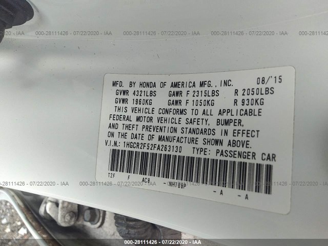 Photo 8 VIN: 1HGCR2F52FA263130 - HONDA ACCORD SEDAN 