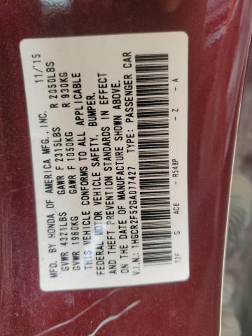 Photo 11 VIN: 1HGCR2F52GA077427 - HONDA ACCORD 