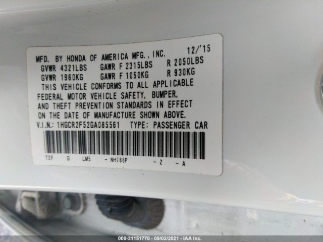 Photo 8 VIN: 1HGCR2F52GA085561 - HONDA ACCORD SEDAN 