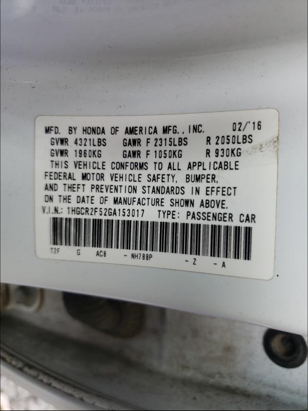 Photo 9 VIN: 1HGCR2F52GA153017 - HONDA ACCORD SPO 