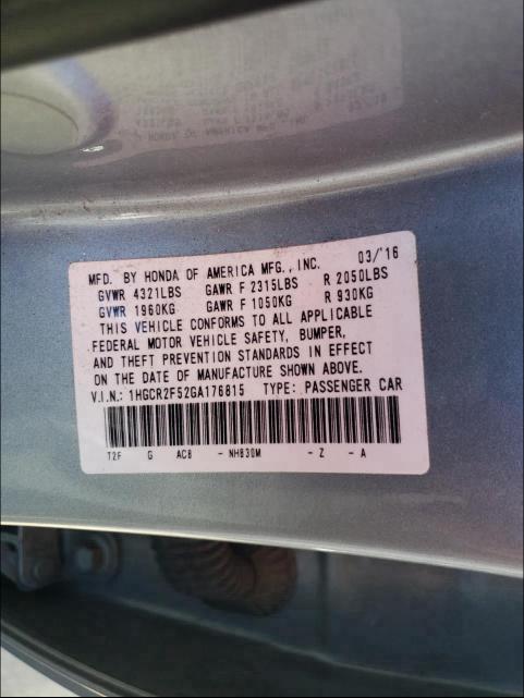 Photo 9 VIN: 1HGCR2F52GA176815 - HONDA ACCORD SPO 