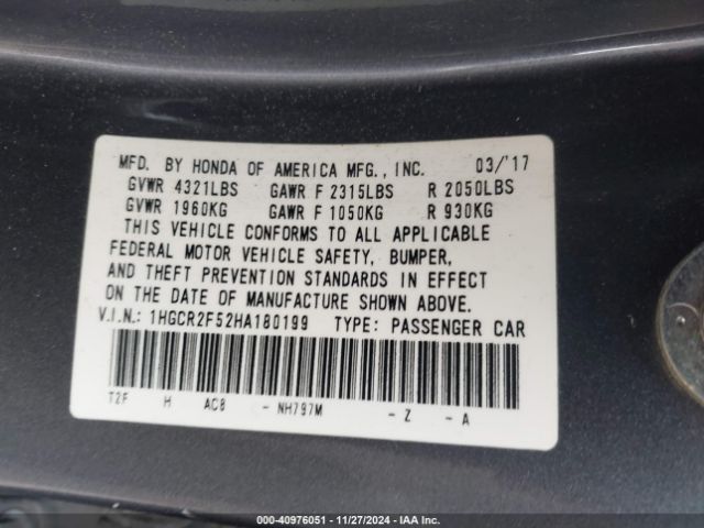 Photo 8 VIN: 1HGCR2F52HA180199 - HONDA ACCORD 