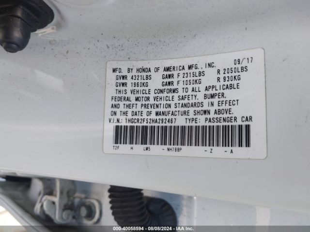 Photo 8 VIN: 1HGCR2F52HA292467 - HONDA ACCORD 