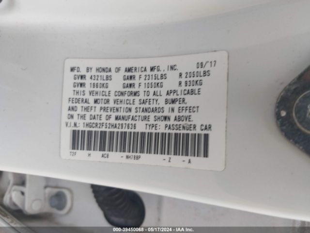 Photo 8 VIN: 1HGCR2F52HA297636 - HONDA ACCORD 