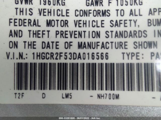 Photo 8 VIN: 1HGCR2F53DA016566 - HONDA ACCORD SDN 