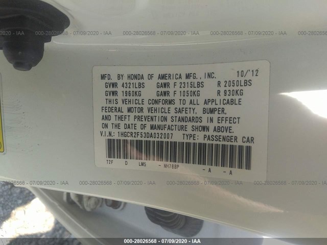 Photo 8 VIN: 1HGCR2F53DA032007 - HONDA ACCORD SDN 