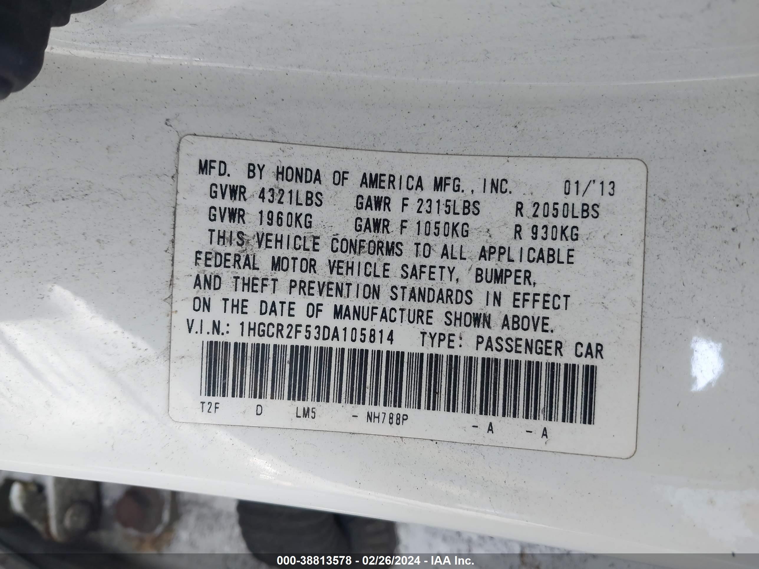 Photo 8 VIN: 1HGCR2F53DA105814 - HONDA ACCORD SPO 