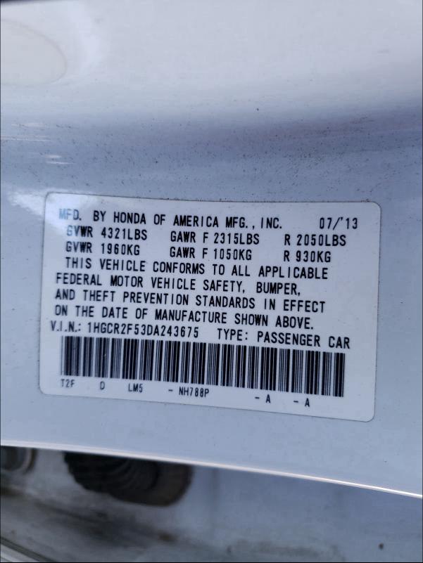 Photo 9 VIN: 1HGCR2F53DA243675 - HONDA ACCORD SPO 