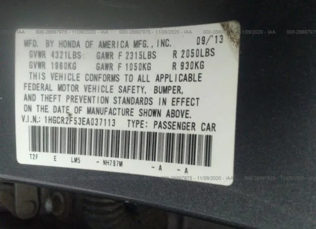 Photo 8 VIN: 1HGCR2F53EA037113 - HONDA ACCORD SDN 