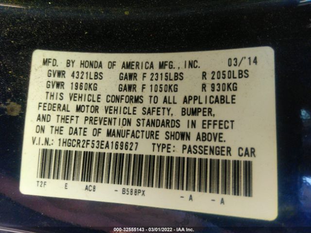 Photo 8 VIN: 1HGCR2F53EA169627 - HONDA ACCORD SEDAN 