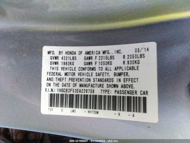 Photo 8 VIN: 1HGCR2F53EA239756 - HONDA ACCORD SEDAN 