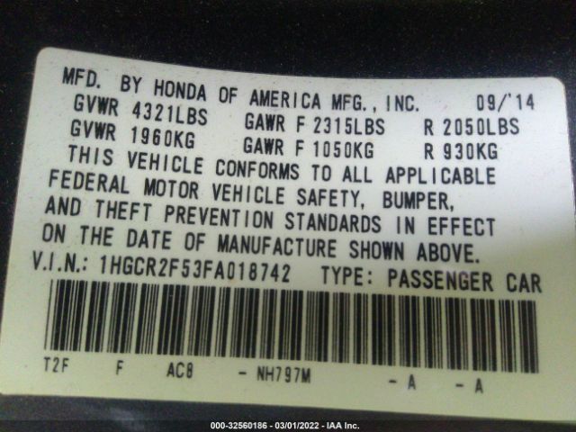 Photo 8 VIN: 1HGCR2F53FA018742 - HONDA ACCORD SEDAN 