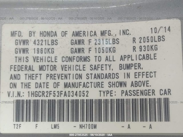 Photo 8 VIN: 1HGCR2F53FA034052 - HONDA ACCORD SEDAN 