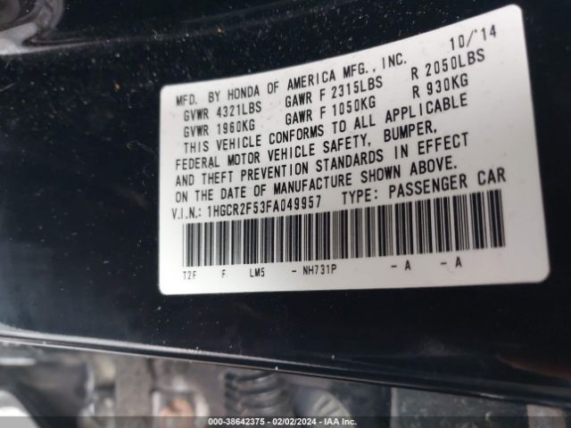 Photo 8 VIN: 1HGCR2F53FA049957 - HONDA ACCORD 