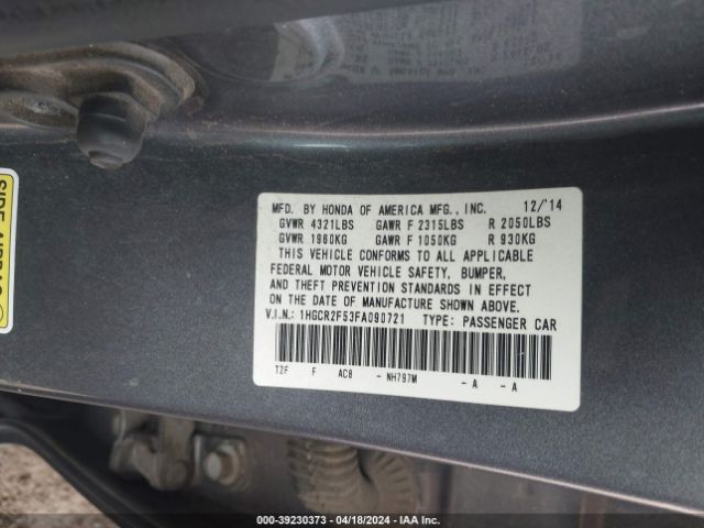 Photo 8 VIN: 1HGCR2F53FA090721 - HONDA ACCORD 