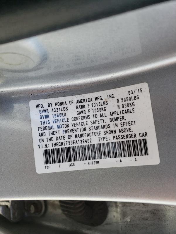 Photo 9 VIN: 1HGCR2F53FA139402 - HONDA ACCORD SPO 