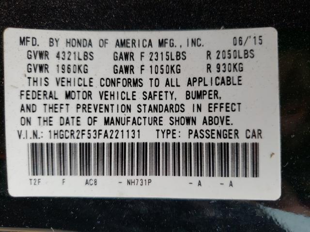 Photo 9 VIN: 1HGCR2F53FA221131 - HONDA ACCORD SPO 