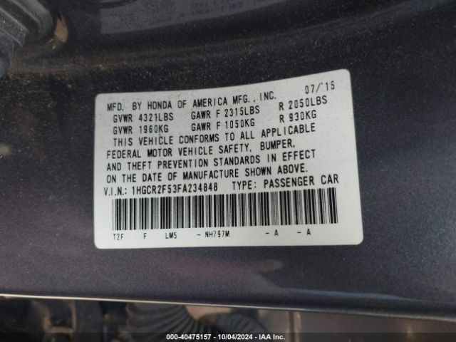 Photo 8 VIN: 1HGCR2F53FA234848 - HONDA ACCORD 