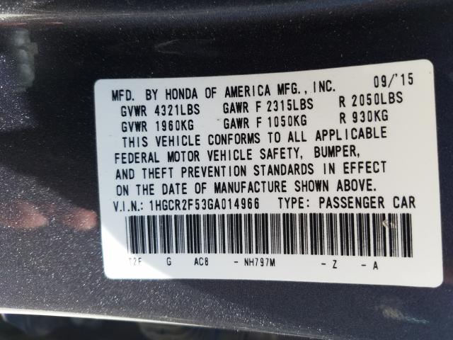 Photo 9 VIN: 1HGCR2F53GA014966 - HONDA ACCORD SPO 