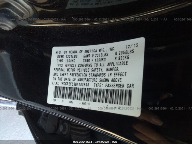 Photo 8 VIN: 1HGCR2F53GA100598 - HONDA ACCORD SEDAN 