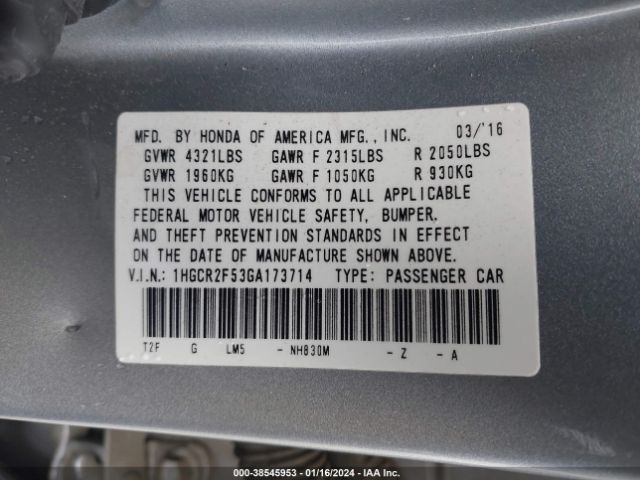 Photo 8 VIN: 1HGCR2F53GA173714 - HONDA ACCORD 