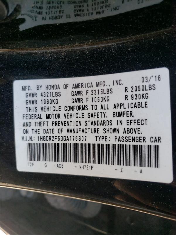 Photo 9 VIN: 1HGCR2F53GA176807 - HONDA ACCORD SPO 